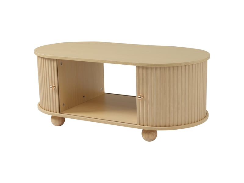  Table basse ovale mdf 100x50x40 cm avec portes coulissantes et grand rangement salon bois  - Conforama R