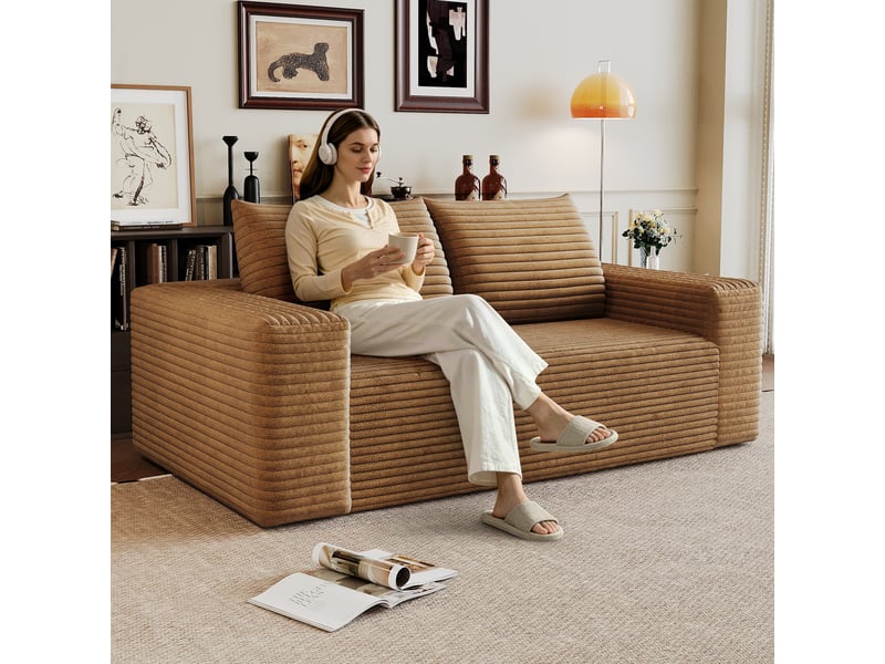 Canapé droit 2 places 180 cm en velours côtelé, assise profonde, mousse haute élasticité, sans montage, marron IKSETERA TRADING LTD - Conforama D