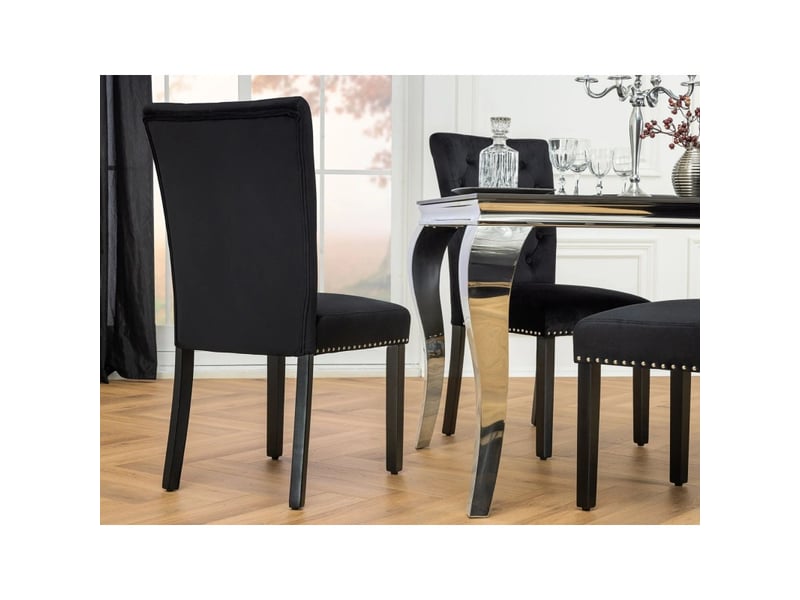 Lot de 2 chaises chesterfield regina noires en velours capitonné – clous argentés et pieds en bois d'hévéa  - Conforama E