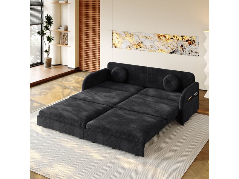 Canapé d'angle convertible ,3 places, avec coussins amples,fonction sommeil,205 x 84x89,noir - Conforama D