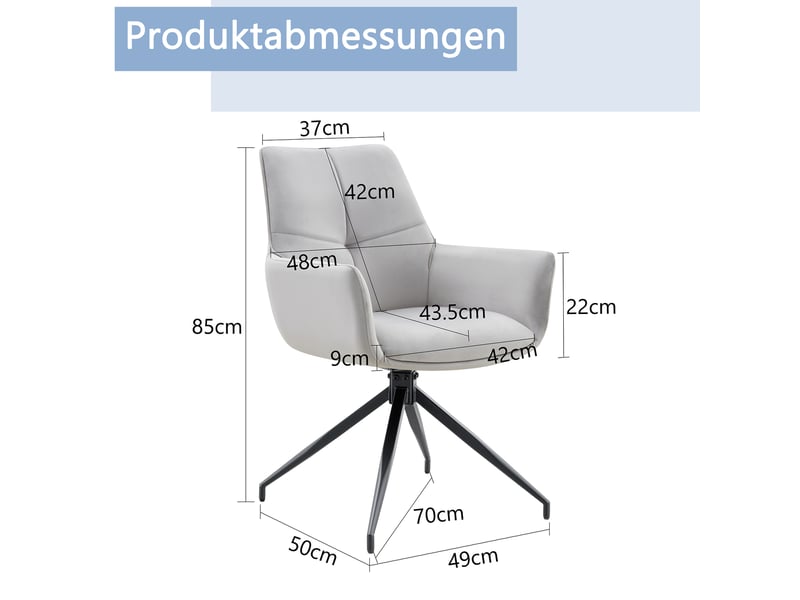  Lot de 2 chaises de salle à manger pivotantes 360°,tissu et métal noir,gris clair  - Conforama C