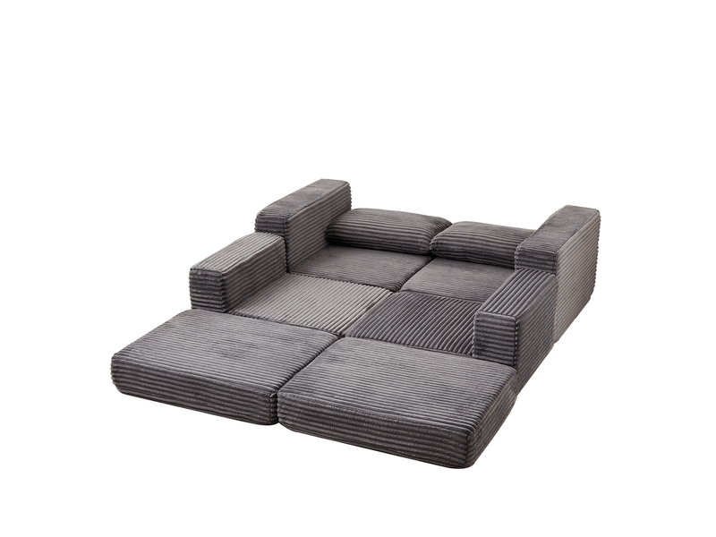  Canapé convertible 2 places en velours côtelé gris avec pouf amovible et 2 coussins  - Conforama A