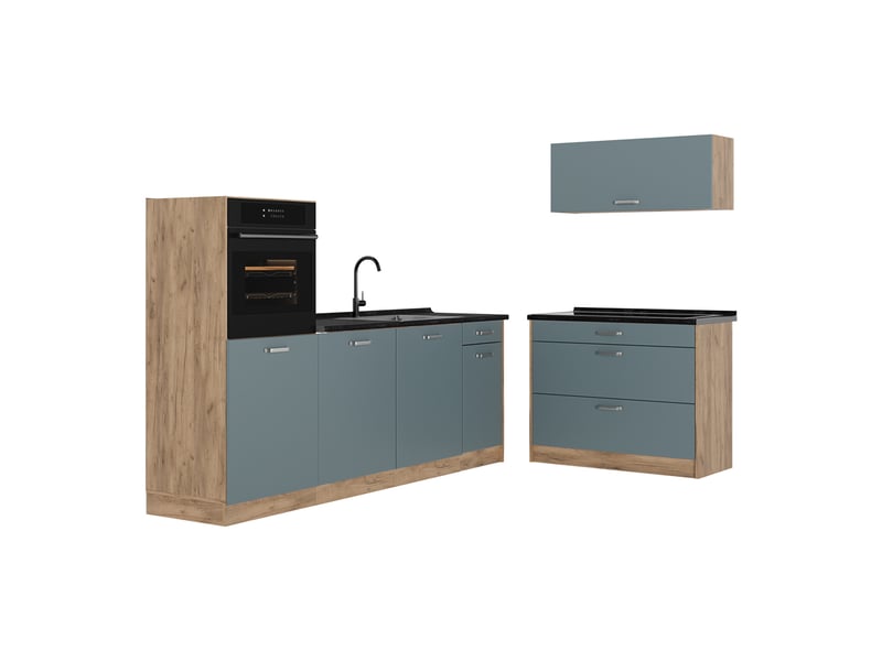 Vicco cuisine, bleu-grischêne doré, 220cm plan de travail anthracite  - Conforama A
