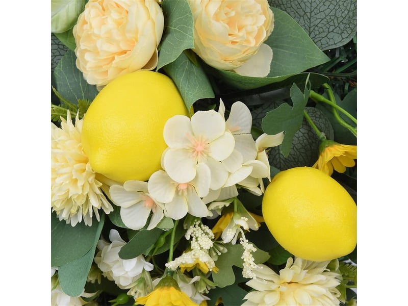  Couronne de citron printanière, couronne en larmes artificielle avec pivoines, feuilles vertes, fruits décoratifs  - Conforama D