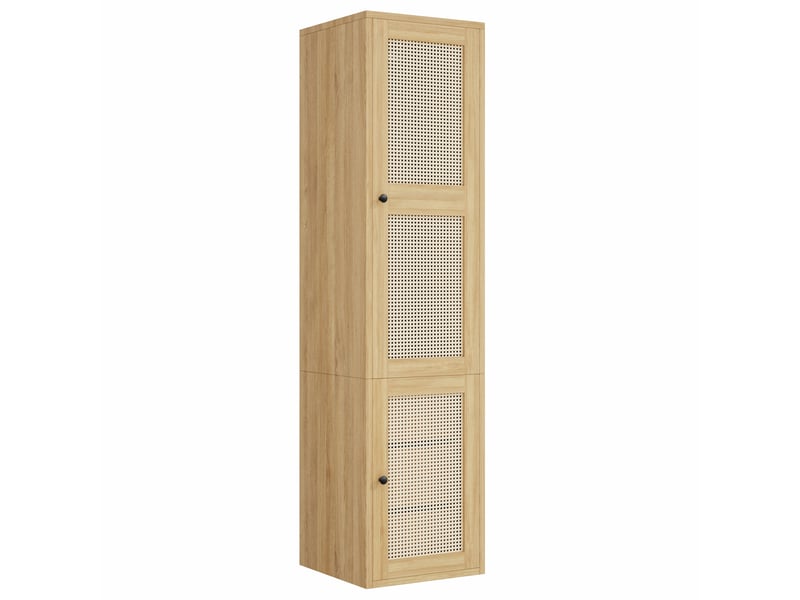  Armoire 45x47x200 cm, 1 porte en rotin, penderie et 3 tiroirs, meuble de rangement étroit, mdf et rotin, chêne OMNIGLINT TRADING LTD - Conforama A