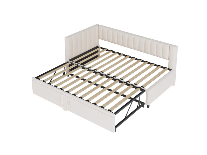  Lit simple canapé-lit avec gigogne 90-180x200 cm, velours, beige, sans matelas  - Conforama E