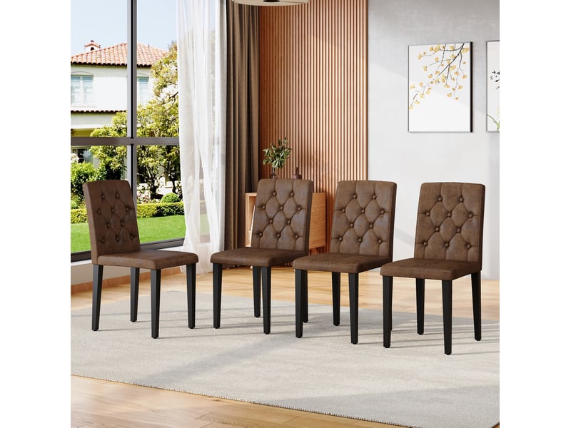  Lot de 4 chaises de salle à manger 42x46x89 cm, métal noir, tissu marron, d'assise agréable, chaise cuisine rétro  - Conforama D