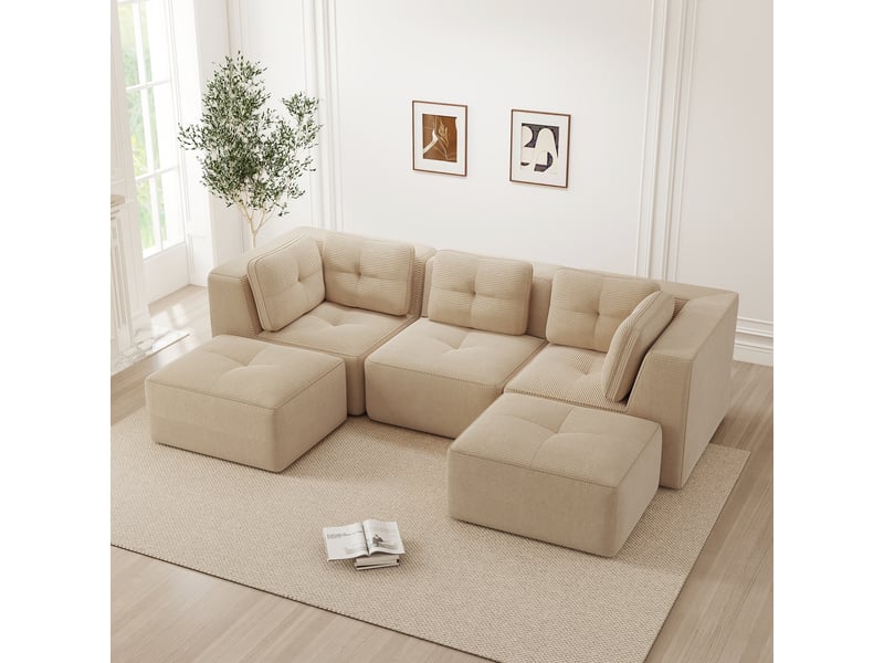 Canapé panoramique modulable 3 places velours côtelé beige – 297 x 177 x 69 cm Fay Lum - Conforama W