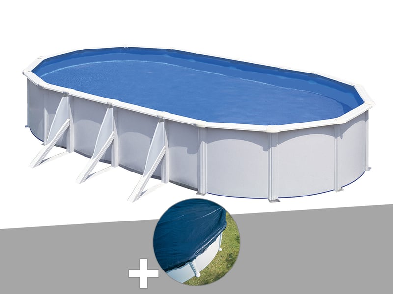Kit piscine acier blanc gré fidji ovale 5,27 x 3,27 x 1,22 m + bâche hiver - Conforama A