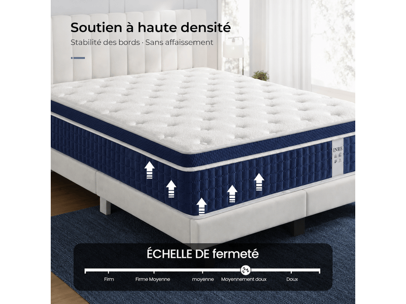  Matelas 140x200 cm inre,30 cm ressorts ensachés, mémoire de forme,conception ergonomique, dureté moyenne et respirant  - Conforama R