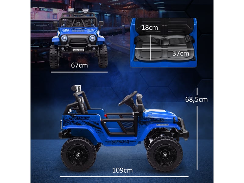  Voiture électrique pour enfants avec suspension souple, télécommande, phares led, klaxon, moteurs 12 v, en plastique et métal, bleue  - Conforama E