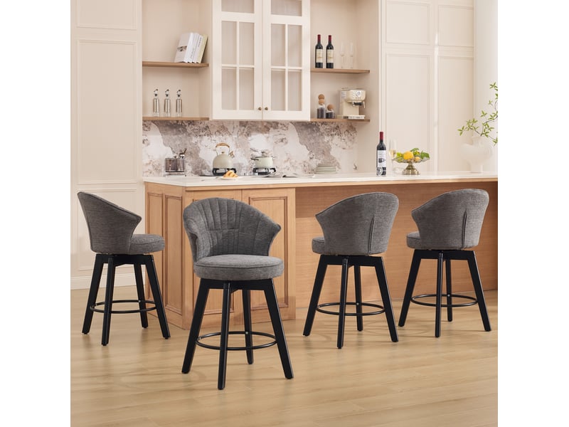  Tabouret de bar pivotant avec dossier ergonomique et repose-pieds, pour îlot de cuisine, en chenille gris  - Conforama C