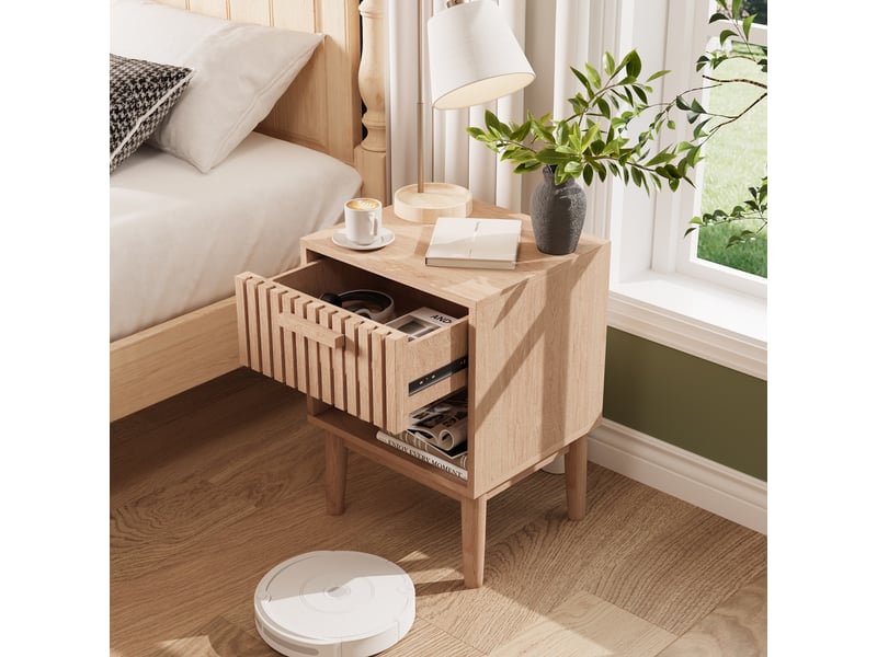  Lot de 2 table de chevet ,table à chevet avec tiroir et compartiment ouvert , bois massif ,motif à rayures,40 x 35 x 55 cm  - Conforama D