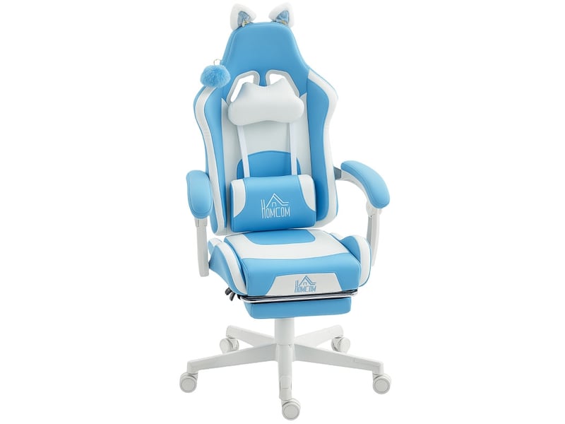  Chaise gaming larum reclinable repose-pieds coussins cuir synthétique blanc rose  - Conforama A