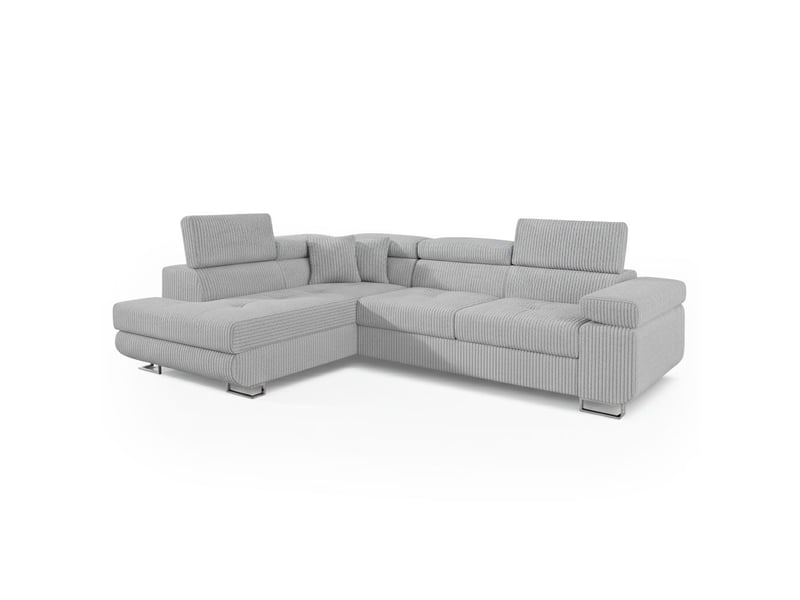 Canapé d'angle convertible antoni avec têtières relevables angle à gauche velours côtelé gris Antoni - Conforama E