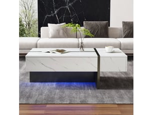 Table basse rectangulaire coloris blanc <strong>MODENUIT </strong> <strong></strong> - 60 cmx105 cm