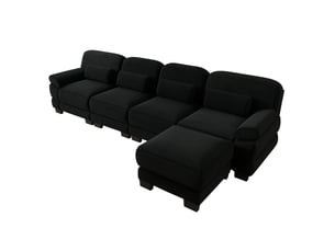 Canapé modulable 4 places modenvie en l avec pouf, assise profonde, velours côtelé noir, 336 x 161 x 94 cm