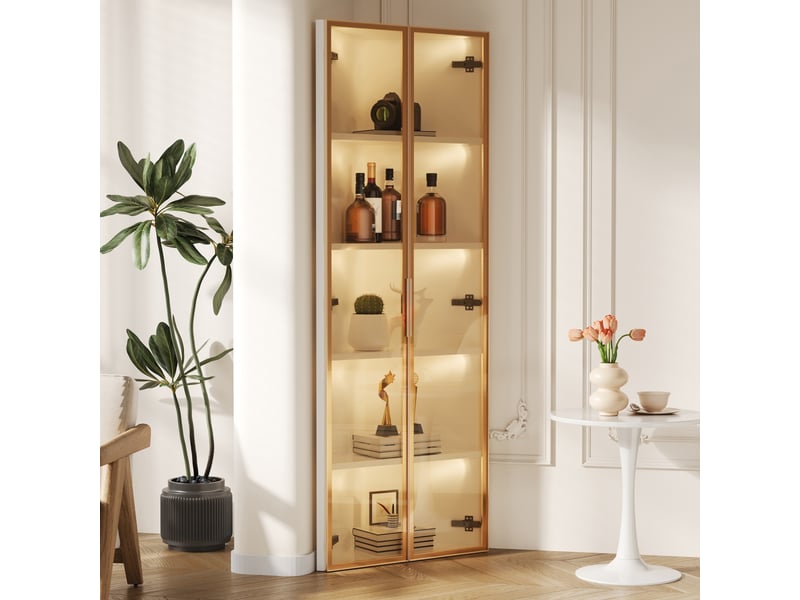 Vitrine d'angle en verre, vitrine blanche avec éclairage led intégrée, 62x35x160 cm, meuble d'exposition anti-poussière. - Conforama D