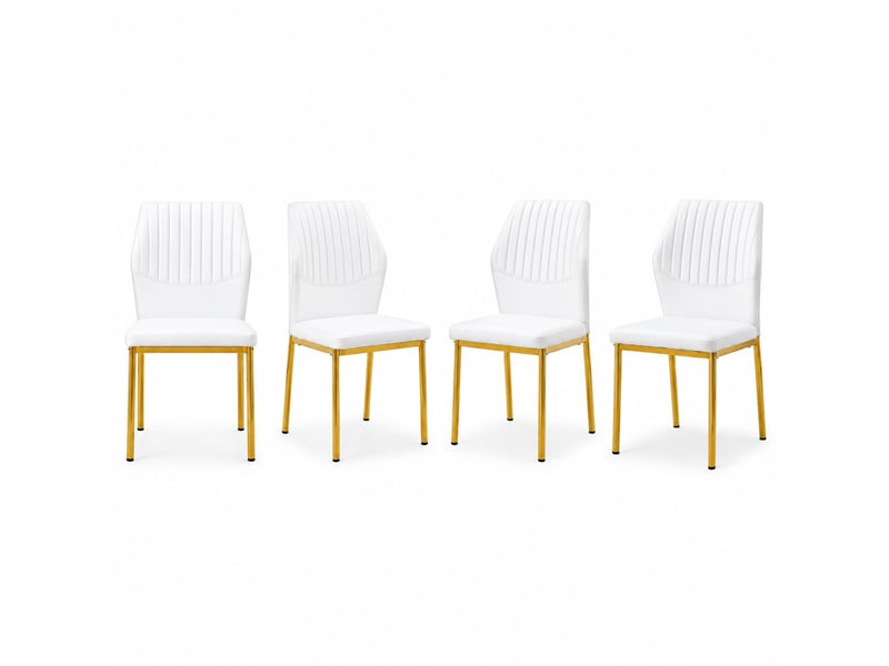  Lot de 4 chaises de salle à manger 93 cm pour cuisine, blanc et doré, pu, mobilier de salle à manger, dossier rainuré  - Conforama A