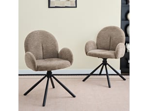 Chaises de salle à manger pivotantes 2 pièces avec accoudoirs – assise veloutée taupe, pieds métalliques