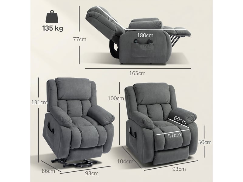  Fauteuil de salon, fauteuil releveur électrique massage et chauffage, 93x104x100cm, gris  - Conforama E