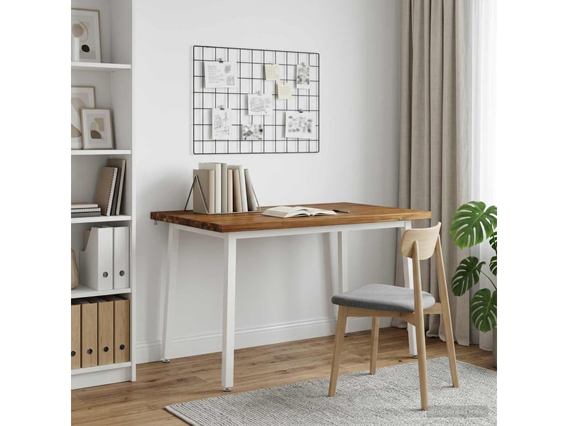  Table à manger moderne 120x80x75 cm bois d'acacia massif naturel et blanc shl78159  - Conforama C