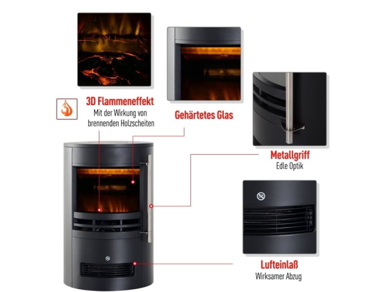  Cheminée électrique led 9002000 w, effet flammes, 41x41x64,5 cm, murale ou sur pied  - Conforama D