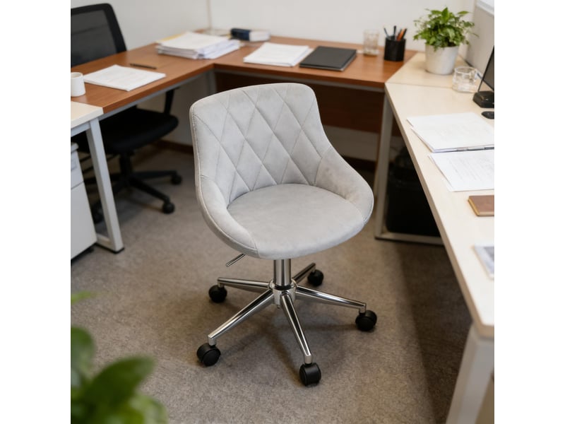  Chaise de bureau pivotante avec hauteur réglable - lpospi - roulettes, dossier bas, velours - gris clair  - Conforama C