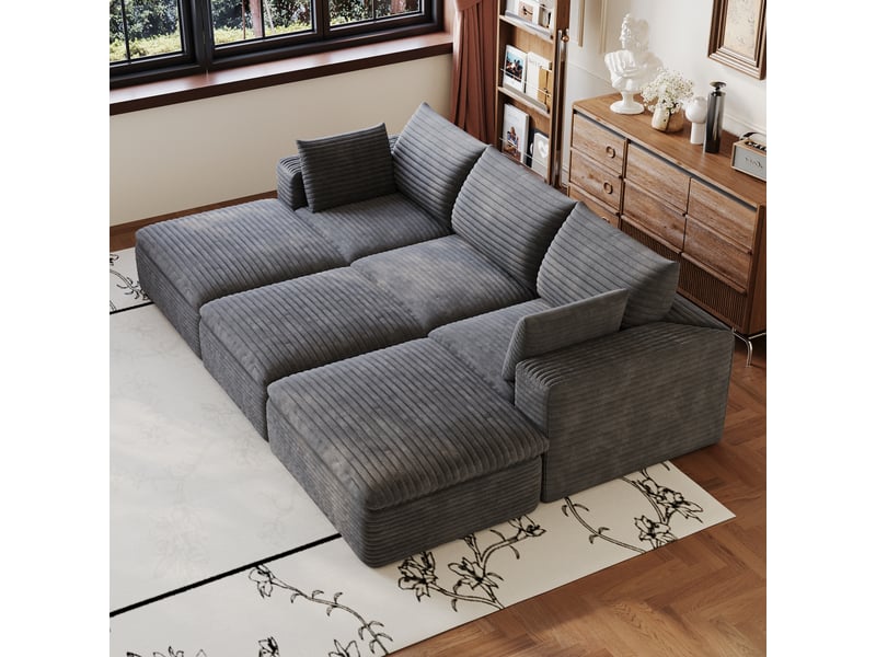  Canapé modulable 6 places en velours côtelé gris foncé W3428S00006 - Conforama E