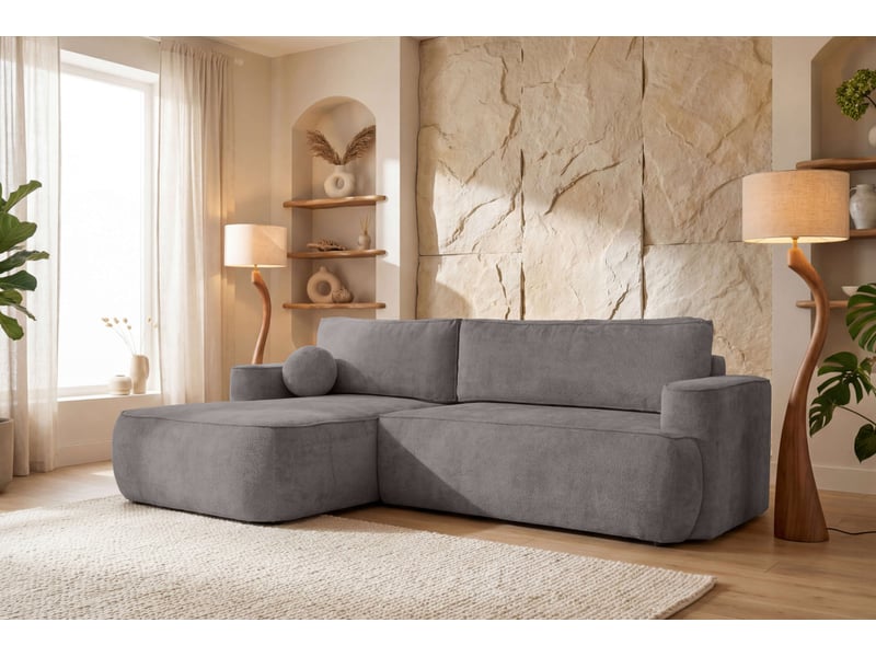 Canapé d'angle gauche cassis avec coffre de rangement en tissu chenille - gris CASSIS - Conforama B