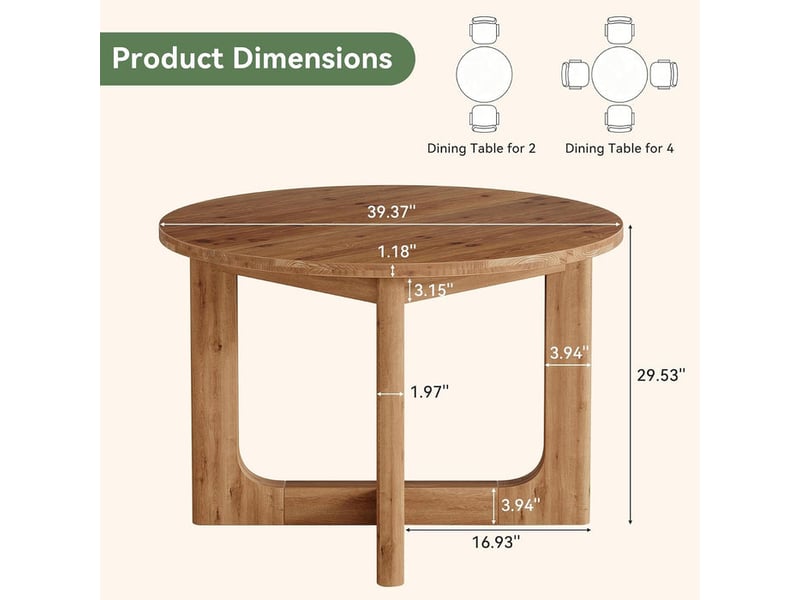  Table de salle à manger ronde en bois massif 100 cm brun rustique, pieds en x, 2 à 4 couverts, gain de place, montage facile, style champêtre  - Conforama C