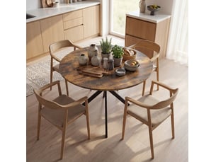 Table à manger ronde 4 personnes ø100 cm marron rustique style industriel