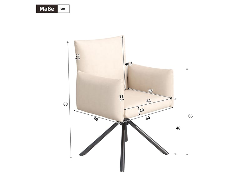  **chaise de salle à manger lot de 4, assise rembourrée chaise rembourrée, rotation 360° dossier confortable, structure métal, soutien lombaire velours beige**  - Conforama C