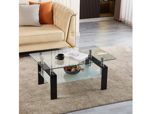 Table basse en verre trempé transparent 100 x 60 x 44 cm, double plateau, style moderne