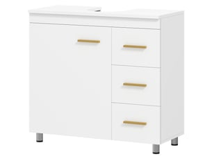 Meuble sous-évier avec niche en u, placard et 3 tiroirs, fermeture amortie, 70 x 30 x 65 cm, blanc