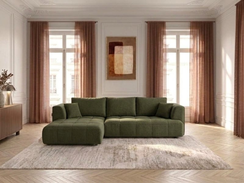Bobochic canapé d'angle convertible avance-recule électrique clovis tissu lisse vert angle gauche CLOVIS - Conforama B