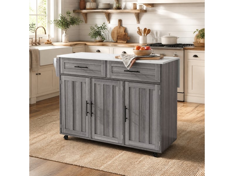 Desserte de cuisine 129 × 4671 × 91,595 cm plan extensible, 2 tiroirs et roulettes - lpospi - sans électroménager, mdf - gris et blanc - Conforama B