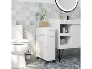 Meuble de rangement toilette salle de bain avec rangement papier toilette sur roulettes - blanc 52 x 17 x 67 cm
