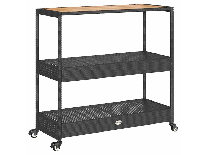  Chariot de service, chariot de bar 3 niveaux noir rotin et bois d'acacia massif  - Conforama A