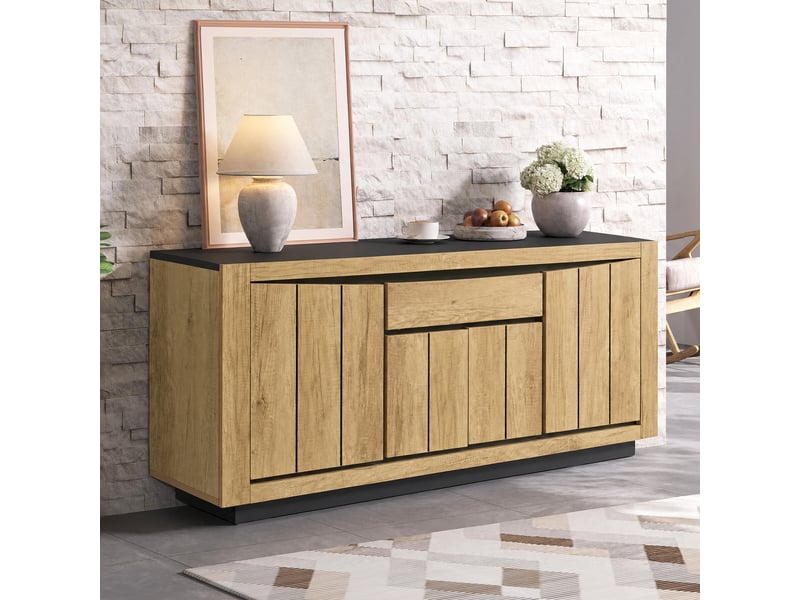 Buffet bas commode 140x40x60 cm - 4 portes - 1 tiroir - fermeture amortie - mdf - bois naturel - Conforama E