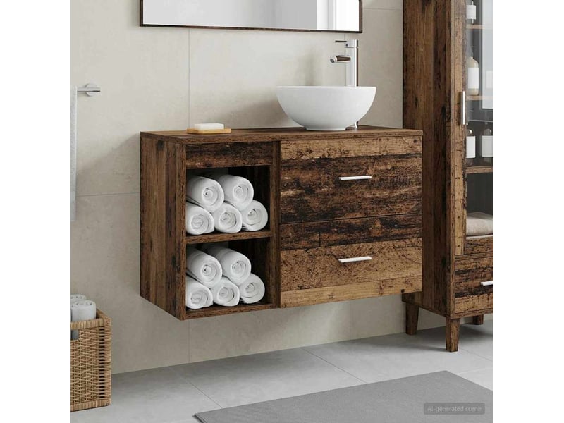 Ensemble de mobilier de salle de bain 2 pc bois ancien cf64023 - Conforama B
