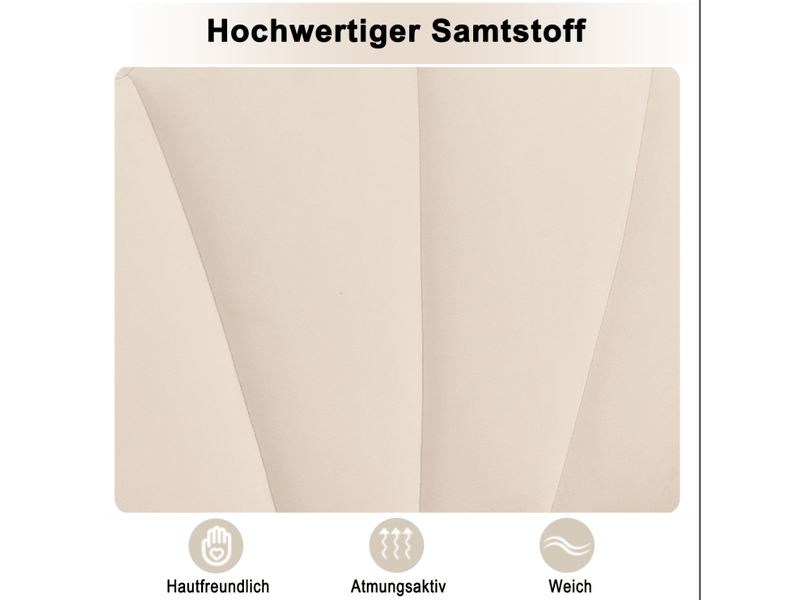 Lit simple 200×90 cm avec tête de lit réglable en forme de coquillage, sommier à lattes, en velours beige - Conforama E