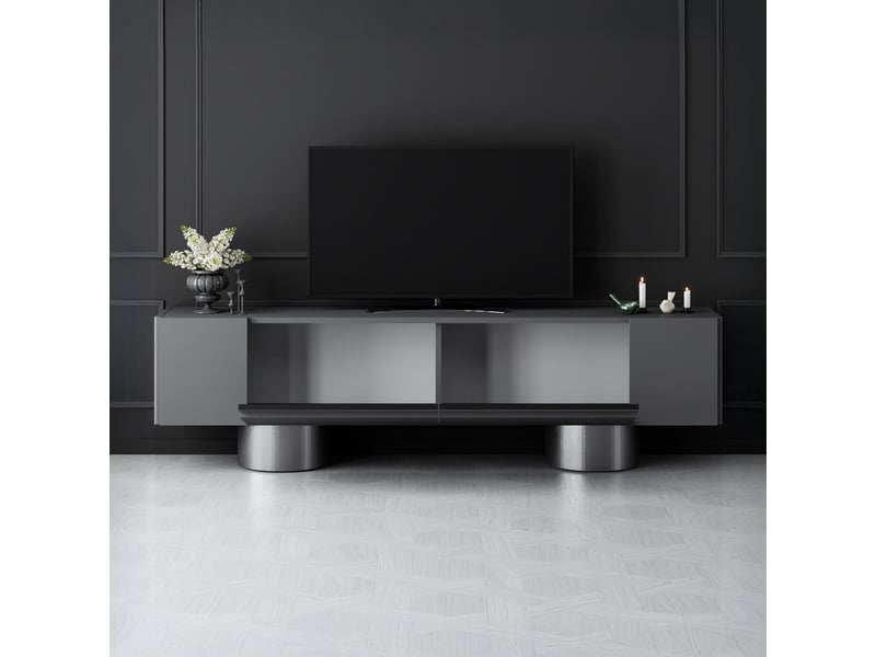  Meuble tv 2 portes abattantes noir et argenté  - Conforama D