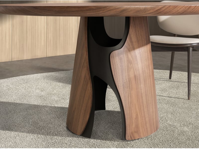  Table de salle à manger ronde en noyer et acier époxy noir 1205 - Conforama E