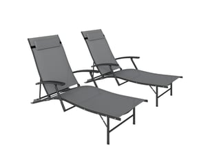 Ensemble de 2 chaises longues de jardin pliantes avec dossier réglable sur 4 niveaux et coussin, grises