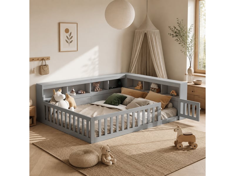  Lit de jour 140 x 190 cm gris avec rangement, prises et usb  - Conforama D