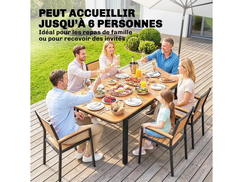  Table de jardin rectangulaire 6 personnes bois composite métal marron 127x70 cm  - Conforama D