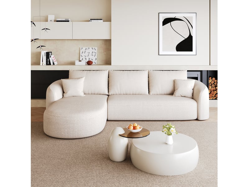  Canapé d'angle tcqpz modulable compressé 4 places 266 x 168 x 85 cm sans montage tissu chenille blanc angle gauche  - Conforama B