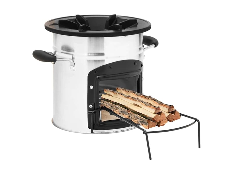  Poêle à bois de camping argenté 45,5x33x25,5cm acier inoxydable  - Conforama B