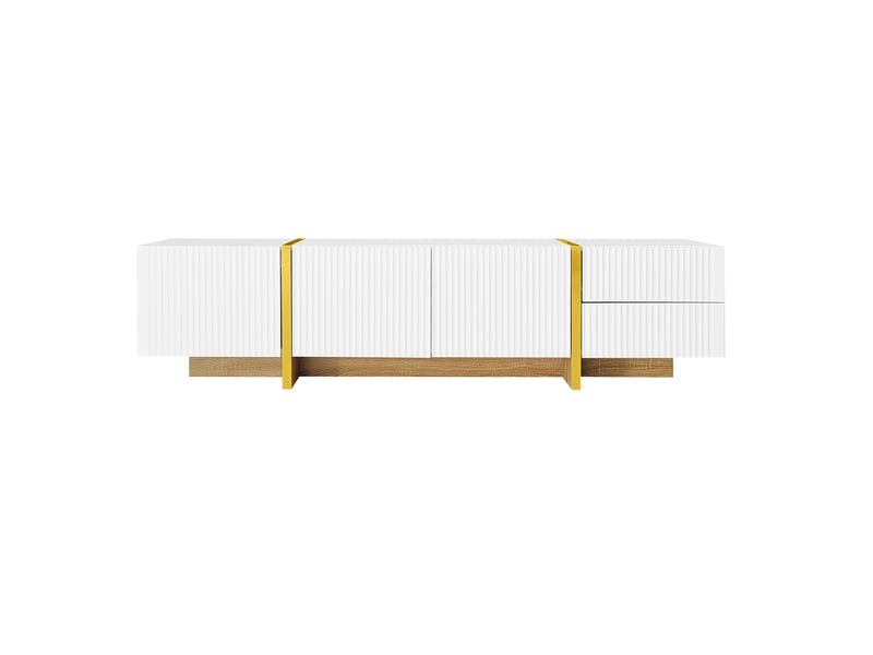  Ensemble meuble tv et buffet façades rainurées en mdf et pb blanc GL142412G - Conforama A